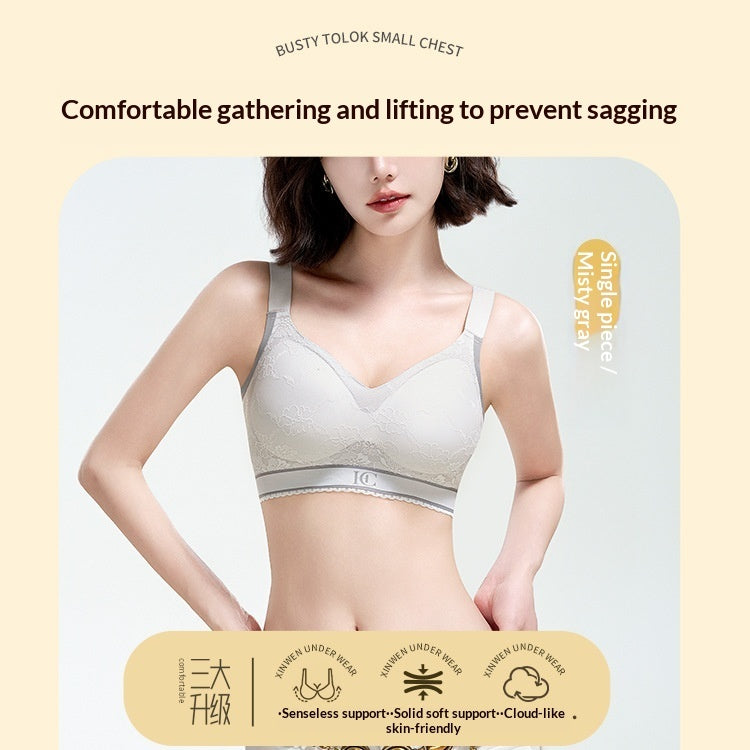 Fixed Shoulder Strap Lace Lingerie Bra